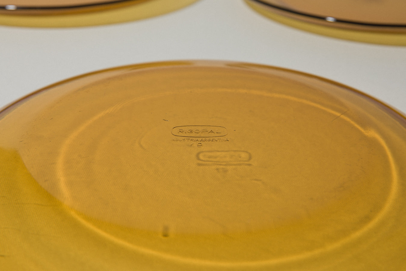 Set of five amber glass DINNER PLATES