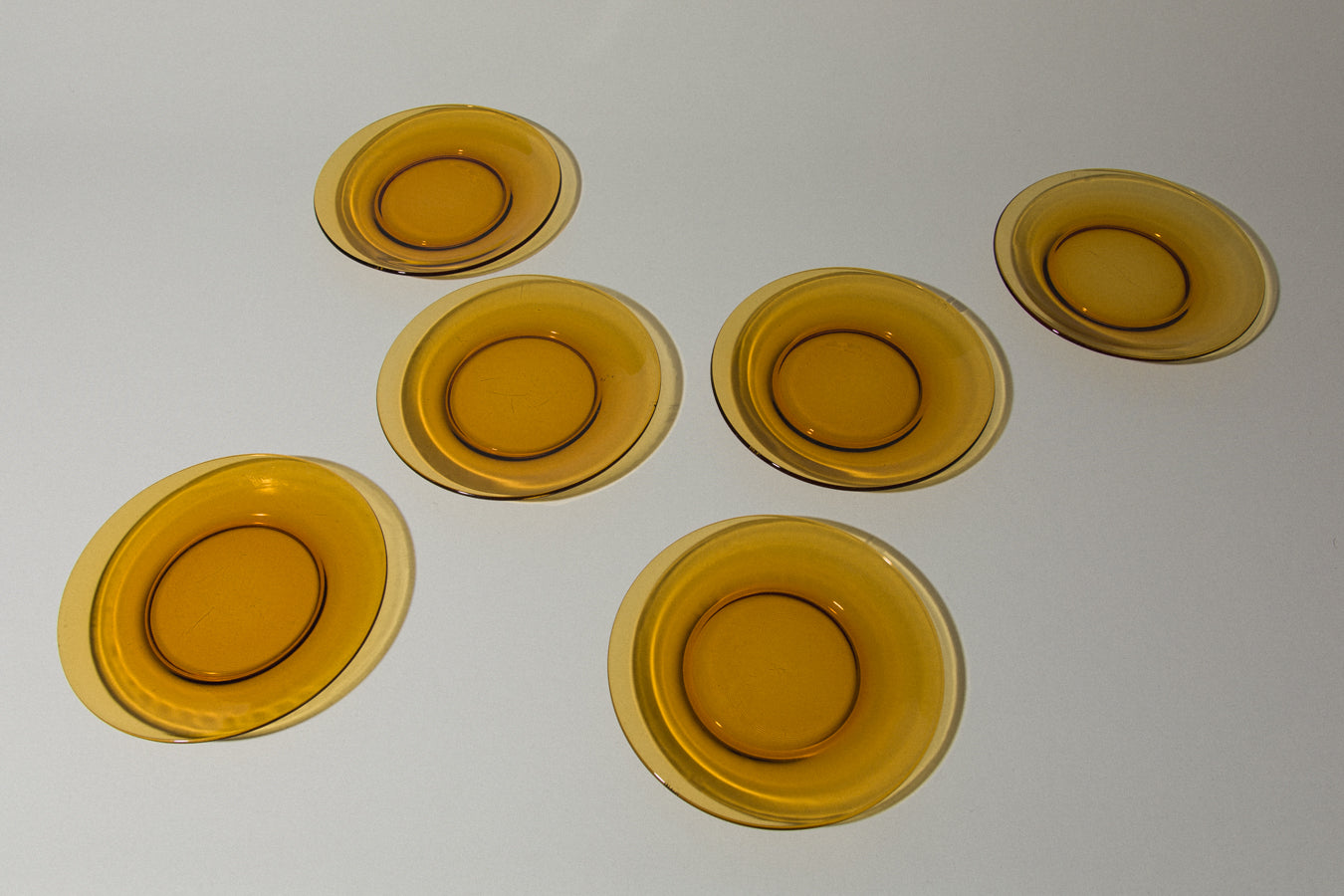 Set of six amber glass DESSERT PLATES