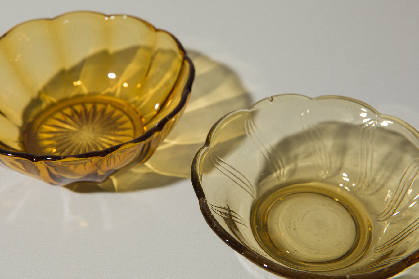 Set of two amber glass BOWLS small