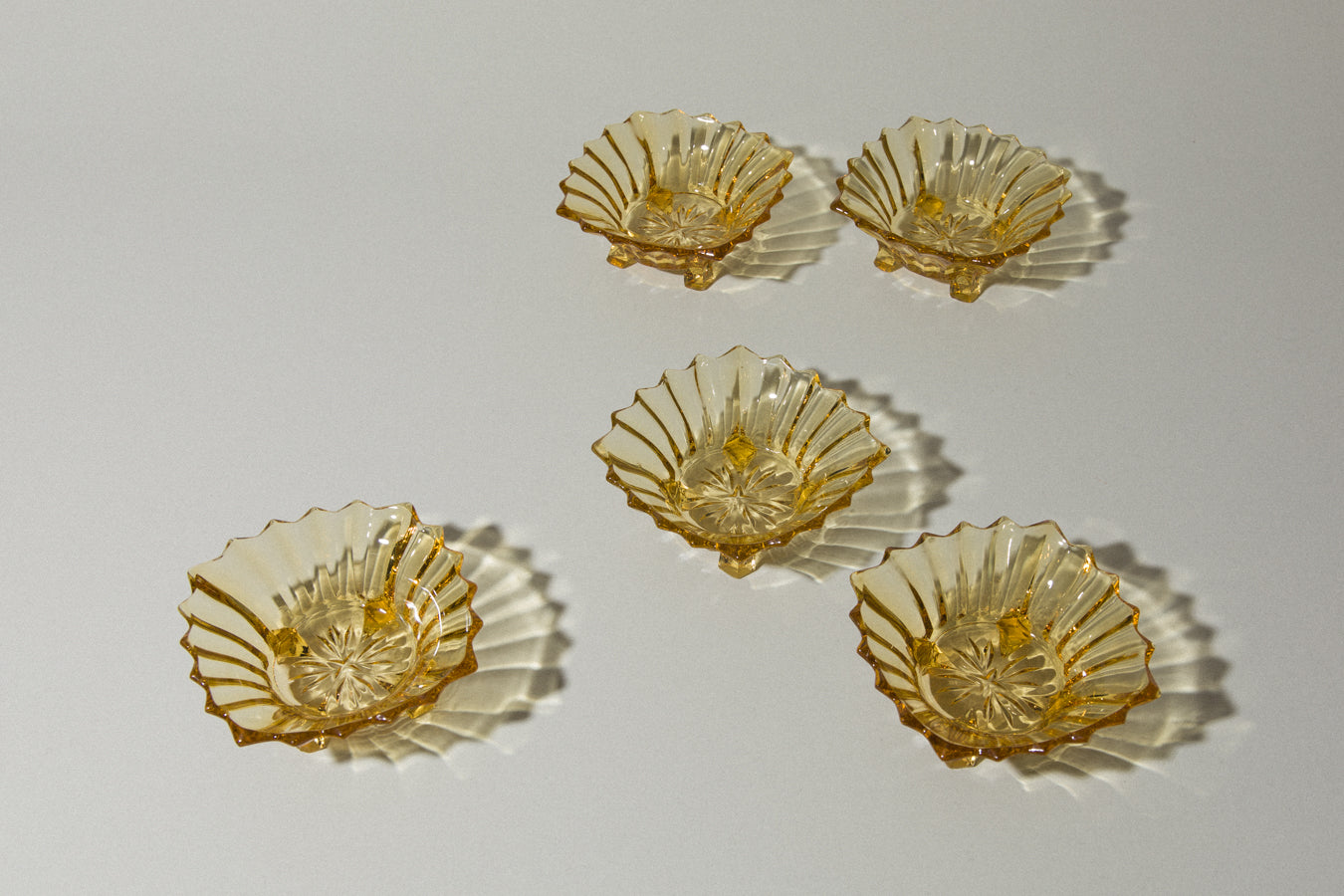 Set of five amber glass BOWLS small