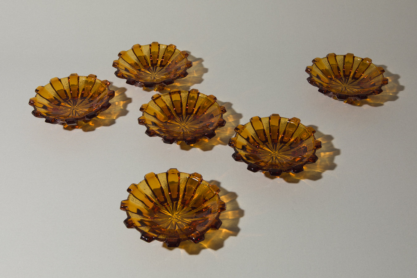 Set of six amber glass BOWLS small
