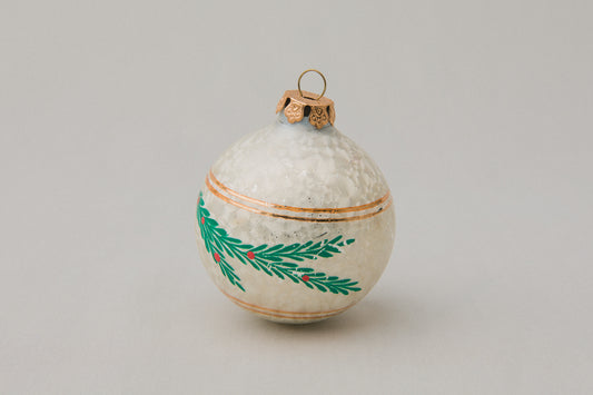 Vintage GLASS ORNAMENT with stripes and pine motif _ 1072