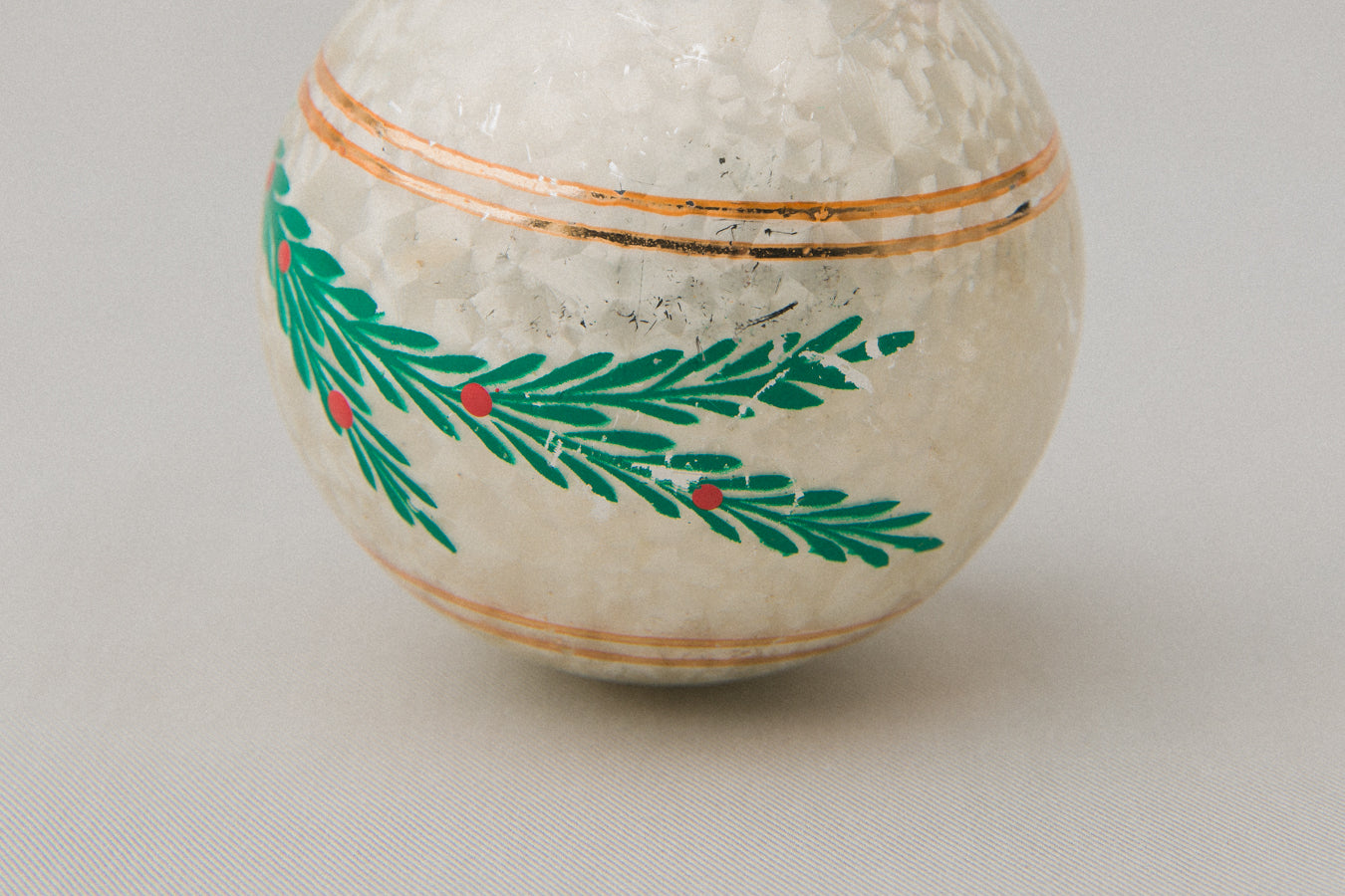 Vintage GLASS ORNAMENT with stripes and pine motif _ 1072