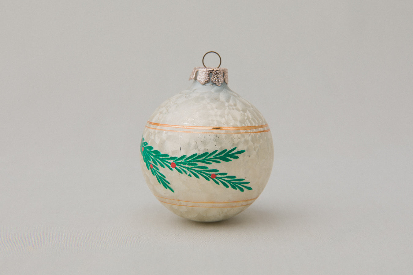 Vintage GLASS ORNAMENT with stripes and pine motif _ 1074