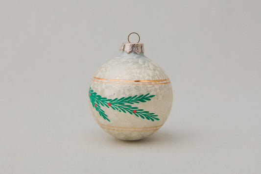 Vintage GLASS ORNAMENT with stripes and pine motif _ 1074