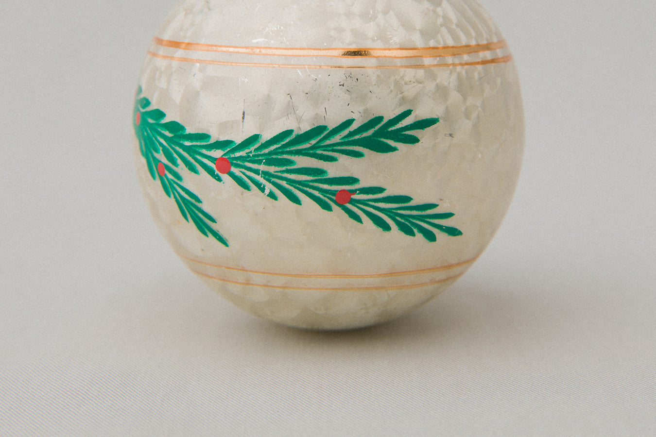 Vintage GLASS ORNAMENT with stripes and pine motif _ 1074