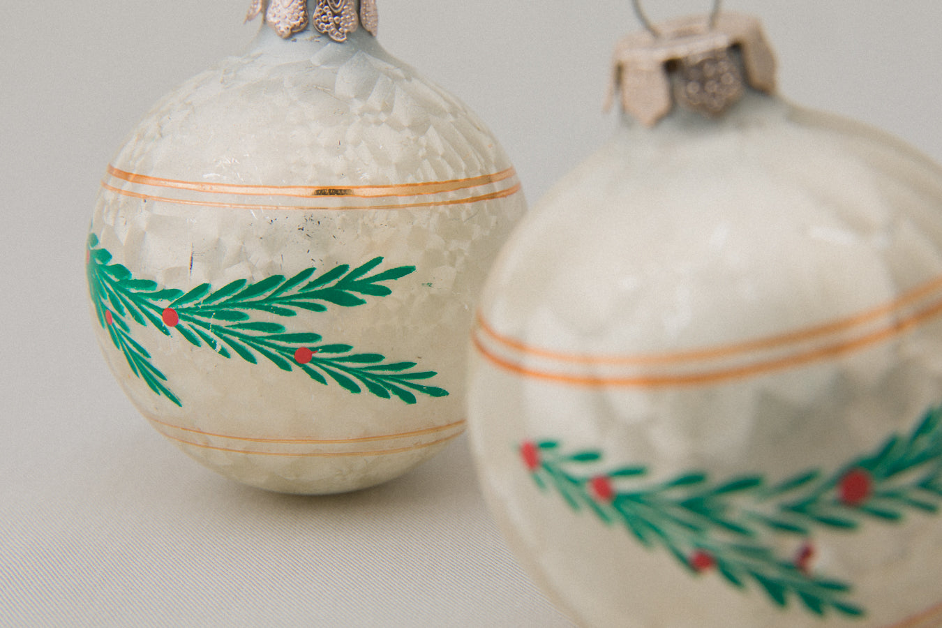 Vintage GLASS ORNAMENT with stripes and pine motif _ 1074