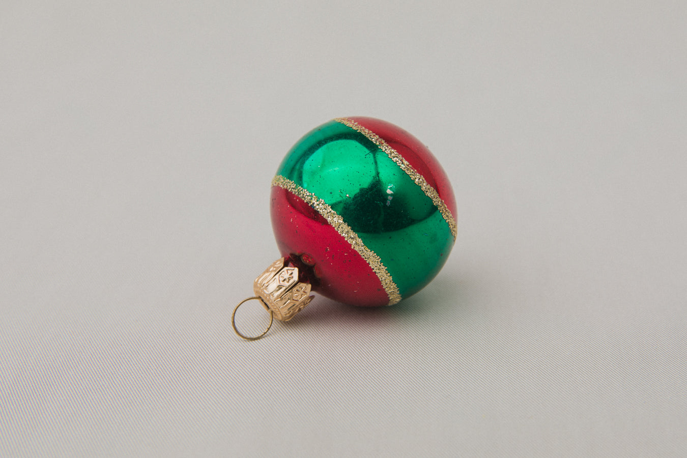 Vintage GLASS ORNAMENT with green stripe _ 1091