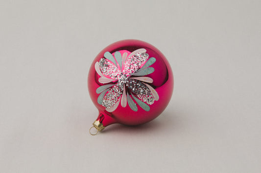 Vintage GLASS ORNAMENT with flower motif _ 1113
