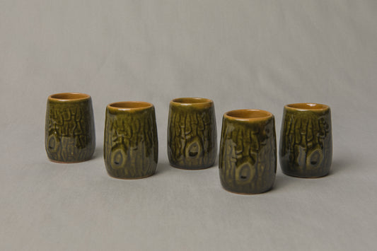 Set of five tree bark TUMBLERS _ 1185
