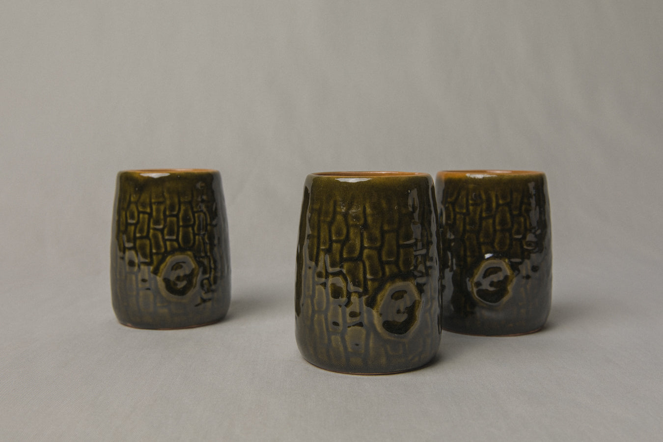 Set of three tree bark TUMBLERS _ 1189