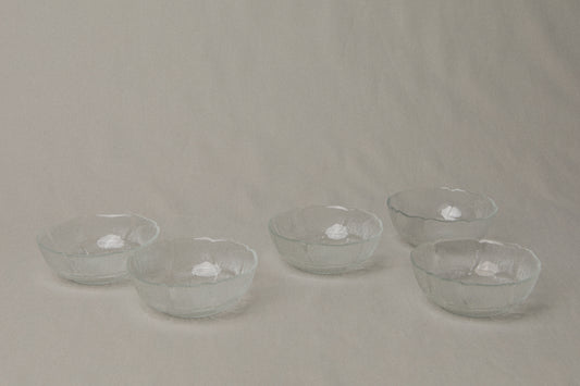 Set of five textured glass BOWLS small _ 1198