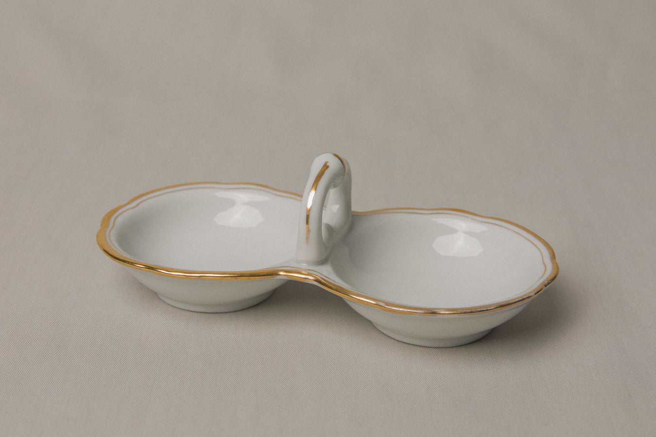 Vintage porcelain SALT & PEPPER HOLDER with gold stripe