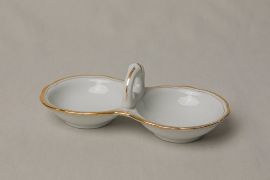Vintage porcelain SALT & PEPPER HOLDER with gold stripe