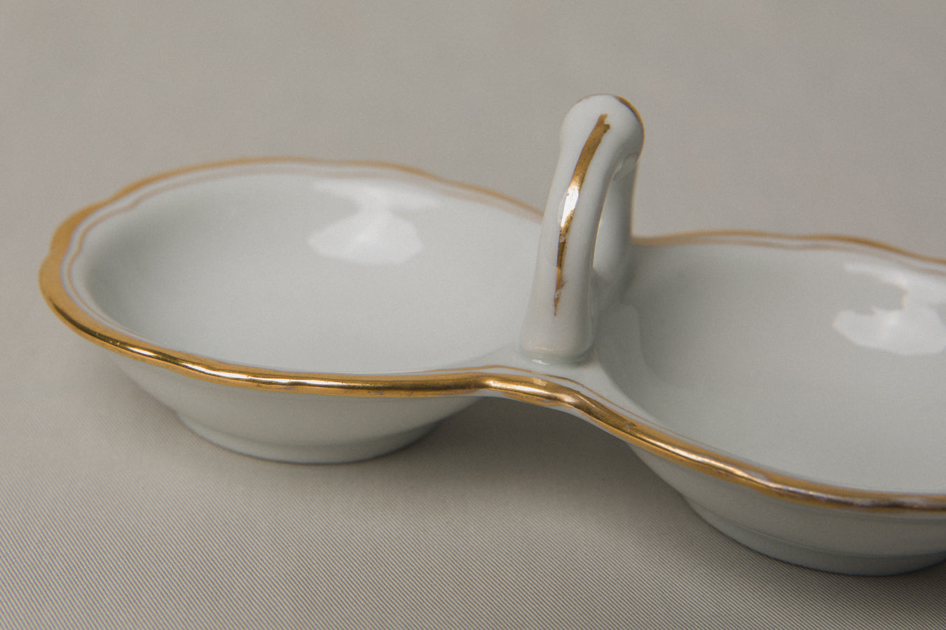 Vintage porcelain SALT & PEPPER HOLDER with gold stripe