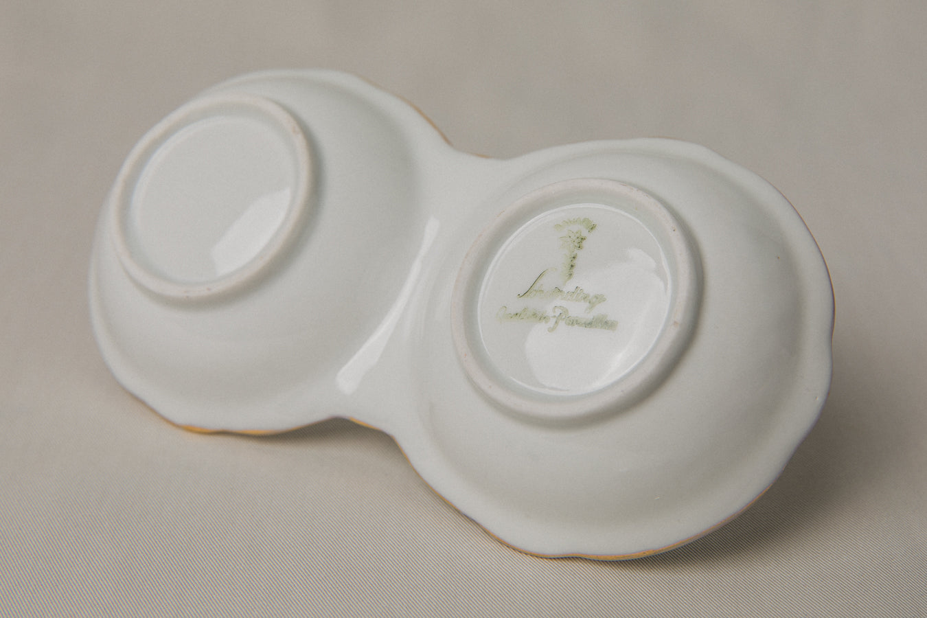 Vintage porcelain SALT & PEPPER HOLDER with gold stripe