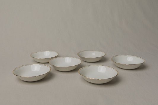 Set of six vintage porcelain small BOWLS with gold stripe