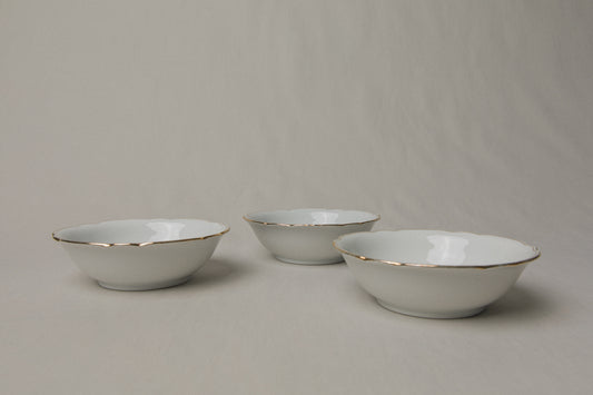 Set of three vintage porcelain small BOWLS with gold stripe