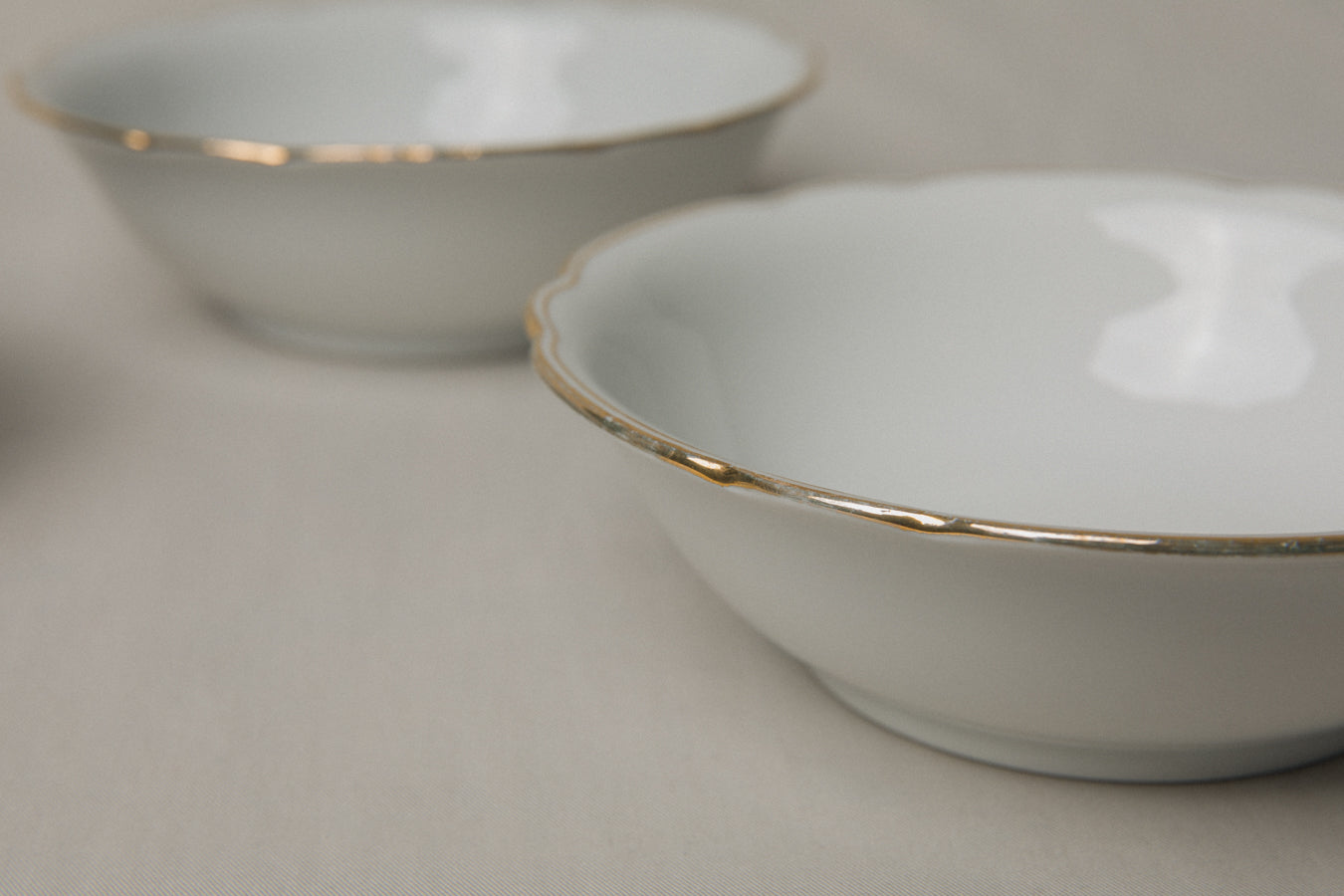 Set of three vintage porcelain small BOWLS with gold stripe