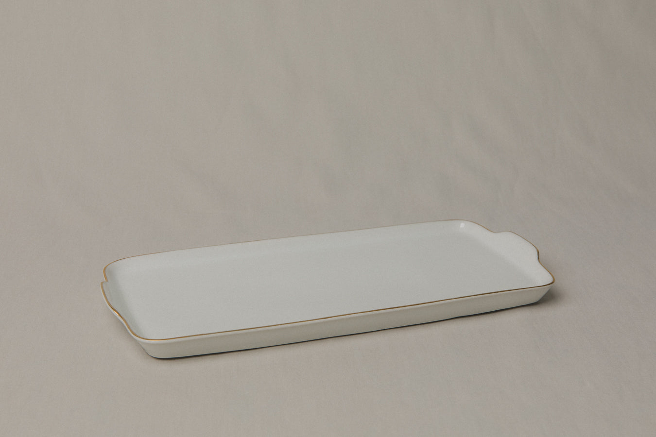 Vintage porcelain square SERVING PLATE with gold stripe