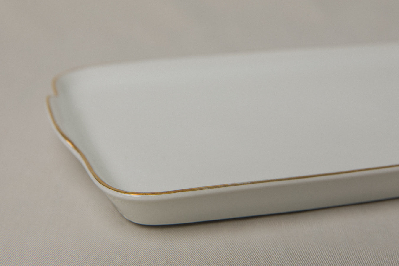 Vintage porcelain square SERVING PLATE with gold stripe