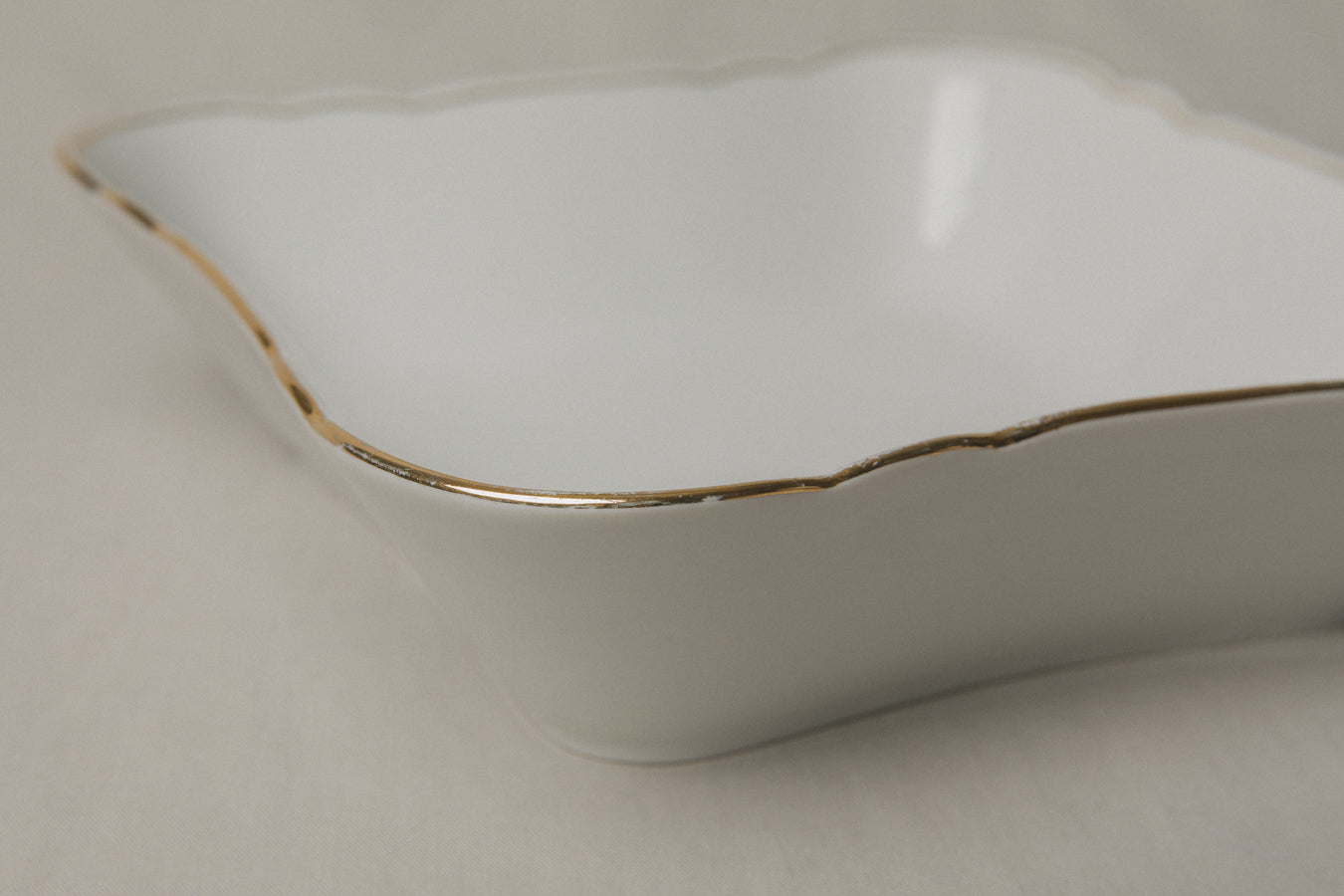 Vintage porcelain SERVING DISH with gold stripe _ 1232