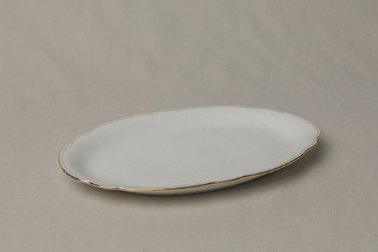 Vintage porcelain oval SERVING DISH with gold stripe _ 1233