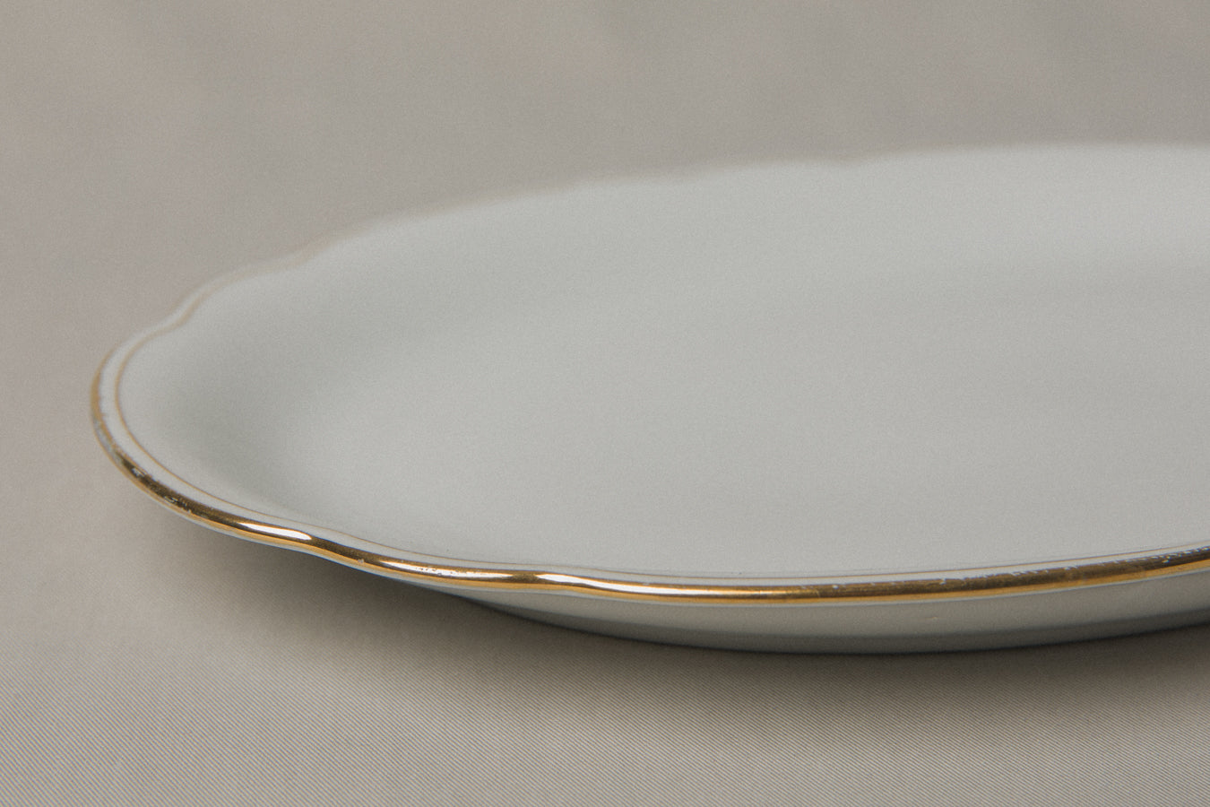 Vintage porcelain oval SERVING DISH with gold stripe _ 1233