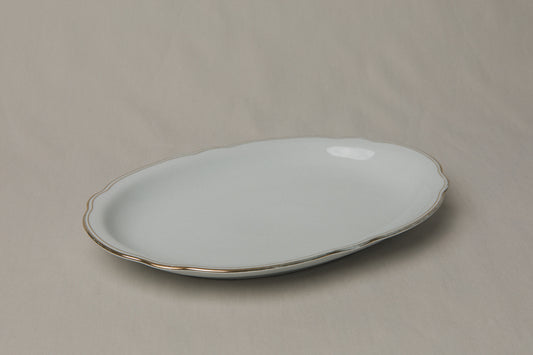 Vintage porcelain oval SERVING DISH with gold stripe _ 1234