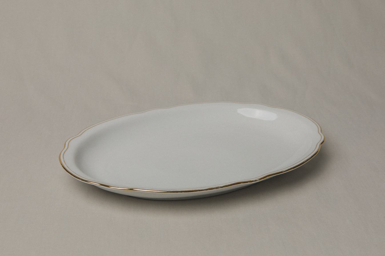 Vintage porcelain oval SERVING DISH with gold stripe _ 1235
