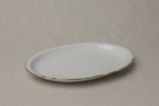 Vintage porcelain oval SERVING DISH with gold stripe _ 1235