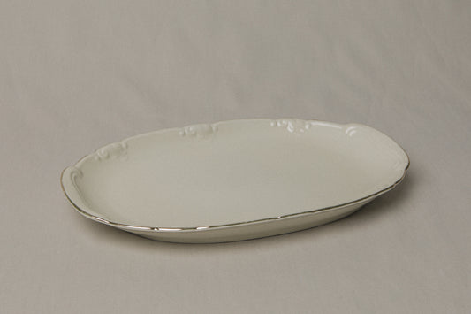 Vintage porcelain oval SERVING DISH with gold stripe _ 1236