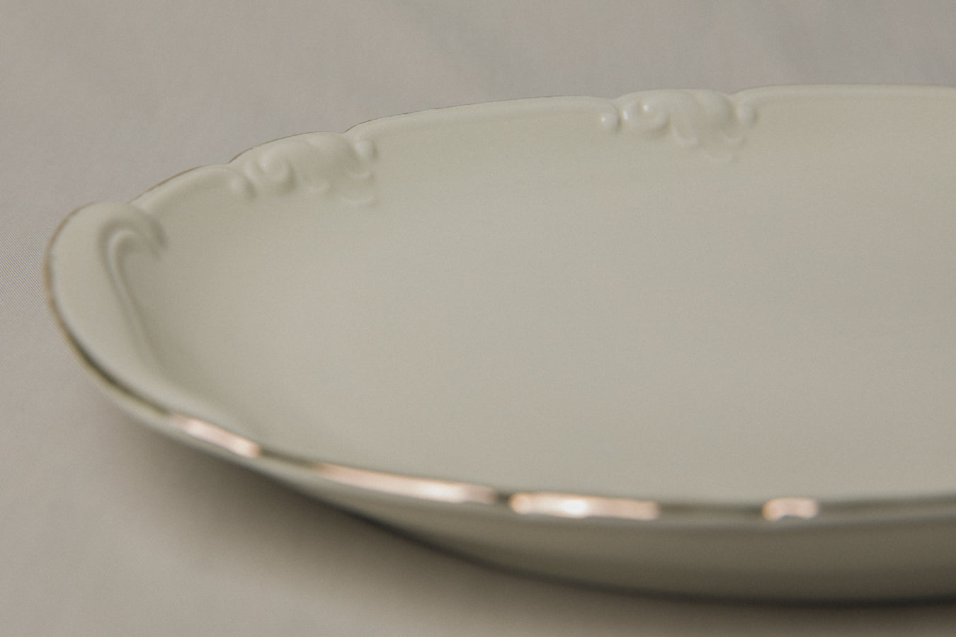 Vintage porcelain oval SERVING DISH with gold stripe _ 1236