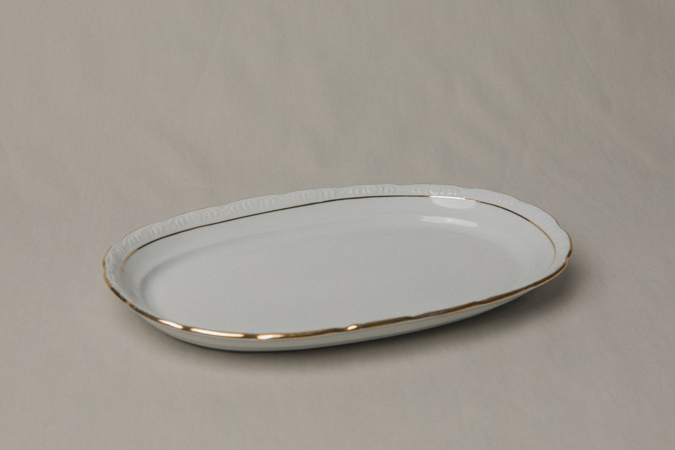 Vintage porcelain oval SERVING DISH with gold stripe _ 1237