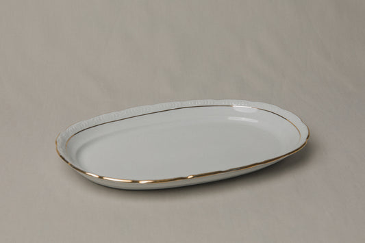 Vintage porcelain oval SERVING DISH with gold stripe _ 1237