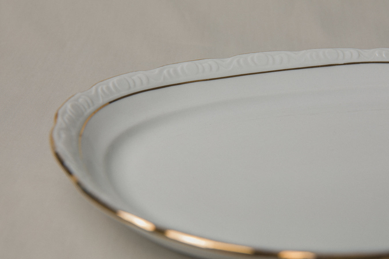 Vintage porcelain oval SERVING DISH with gold stripe _ 1237