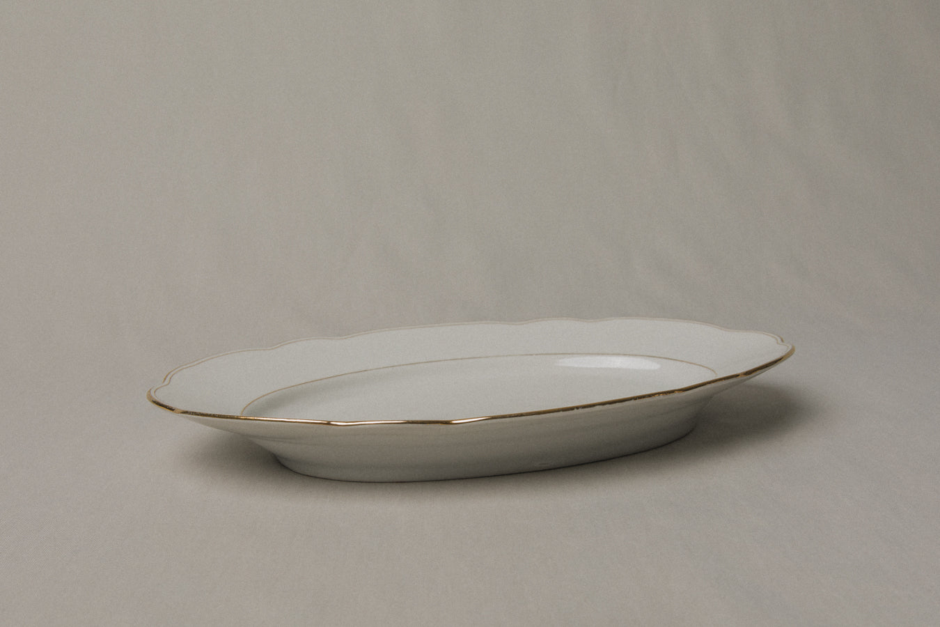 Vintage porcelain oval SERVING DISH with gold stripe _ 1238