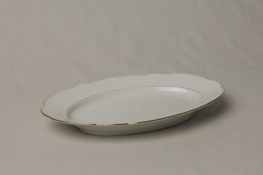 Vintage porcelain oval SERVING DISH with gold stripe _ 1238