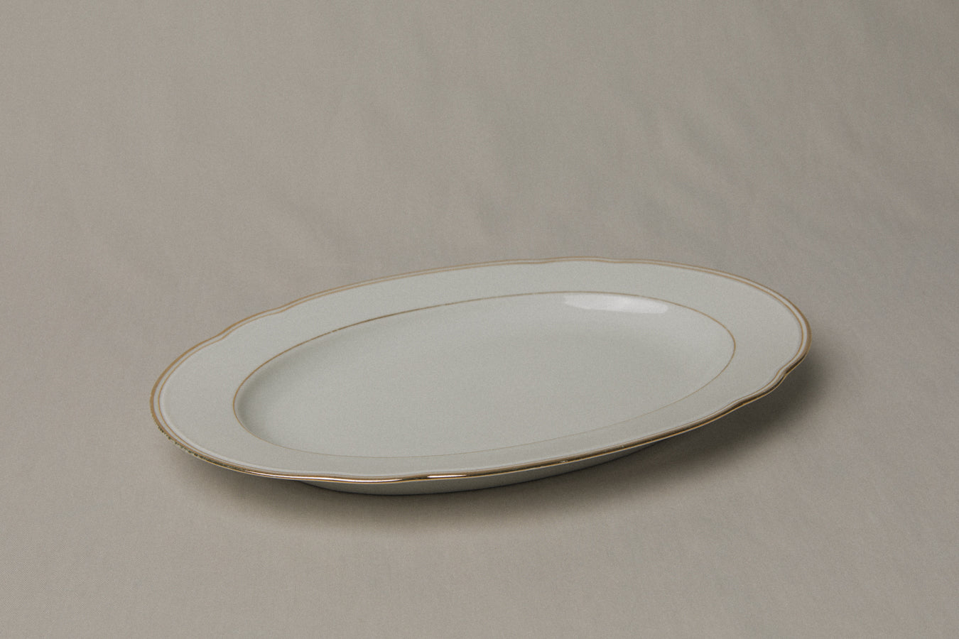 Vintage porcelain oval SERVING DISH with gold stripe _ 1239