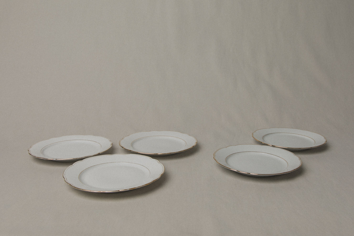 Set of five vintage porcelain SIDE PLATES with gold stripe _ 1242