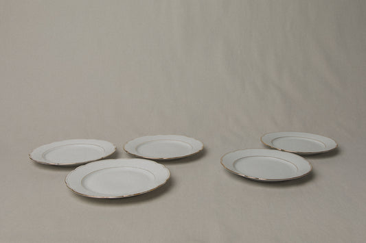Set of five vintage porcelain SIDE PLATES with gold stripe _ 1242