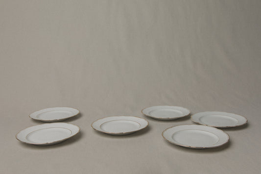 Set of six vintage porcelain SIDE PLATES with gold stripe _ 1244
