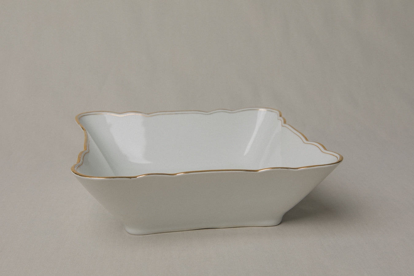 Square vintage porcelain SERVING DISH with gold stripe _ 1258