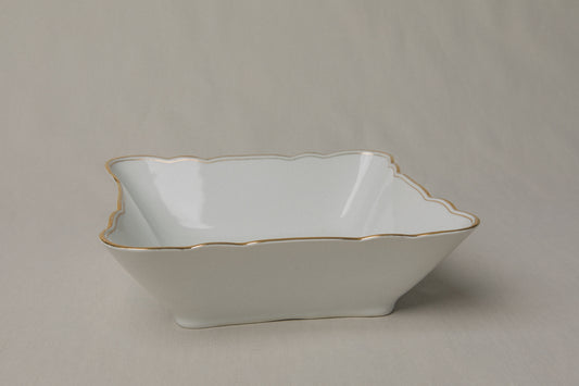 Square vintage porcelain SERVING DISH with gold stripe _ 1258