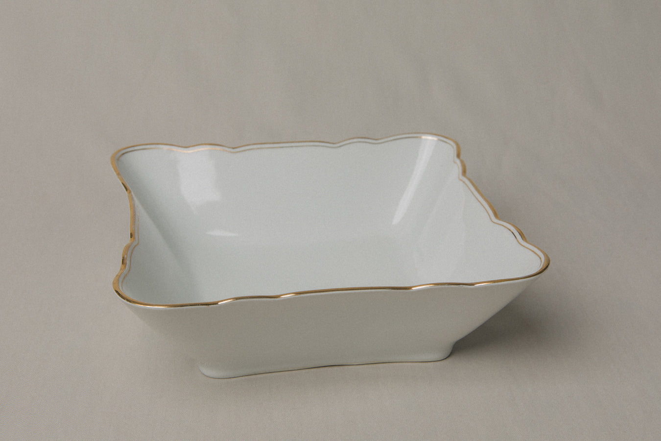 Square vintage porcelain SERVING DISH with gold stripe _ 1258
