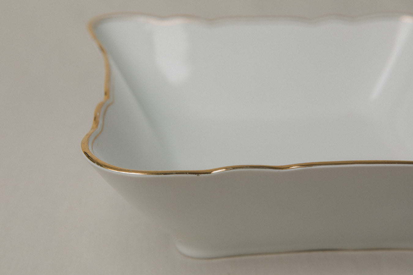 Square vintage porcelain SERVING DISH with gold stripe _ 1258