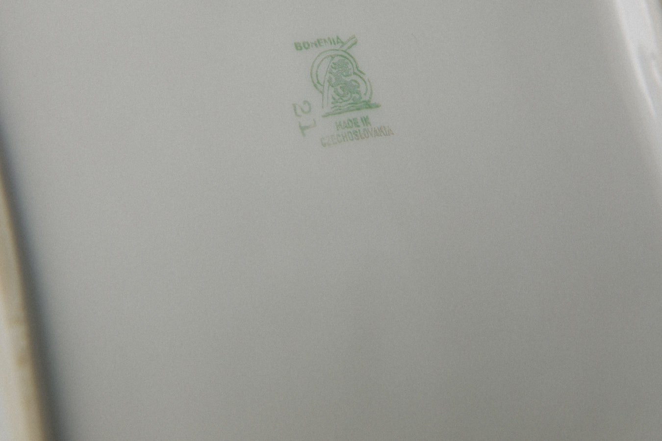 Square vintage porcelain SERVING DISH with gold stripe _ 1258