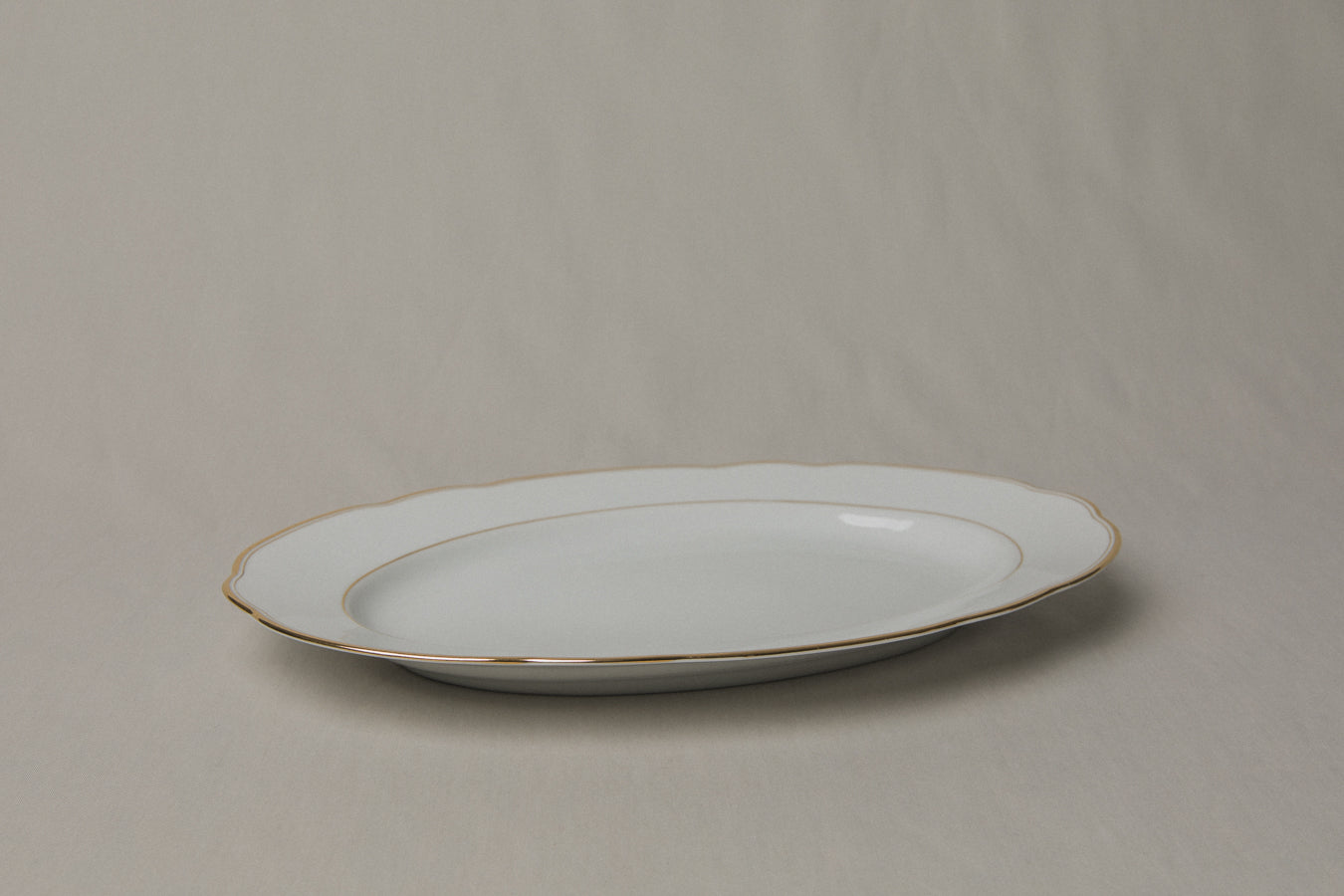 Oval vintage porcelain SERVING PLATE with gold stripe _ 1259