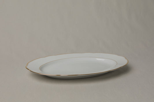 Oval vintage porcelain SERVING PLATE with gold stripe _ 1259