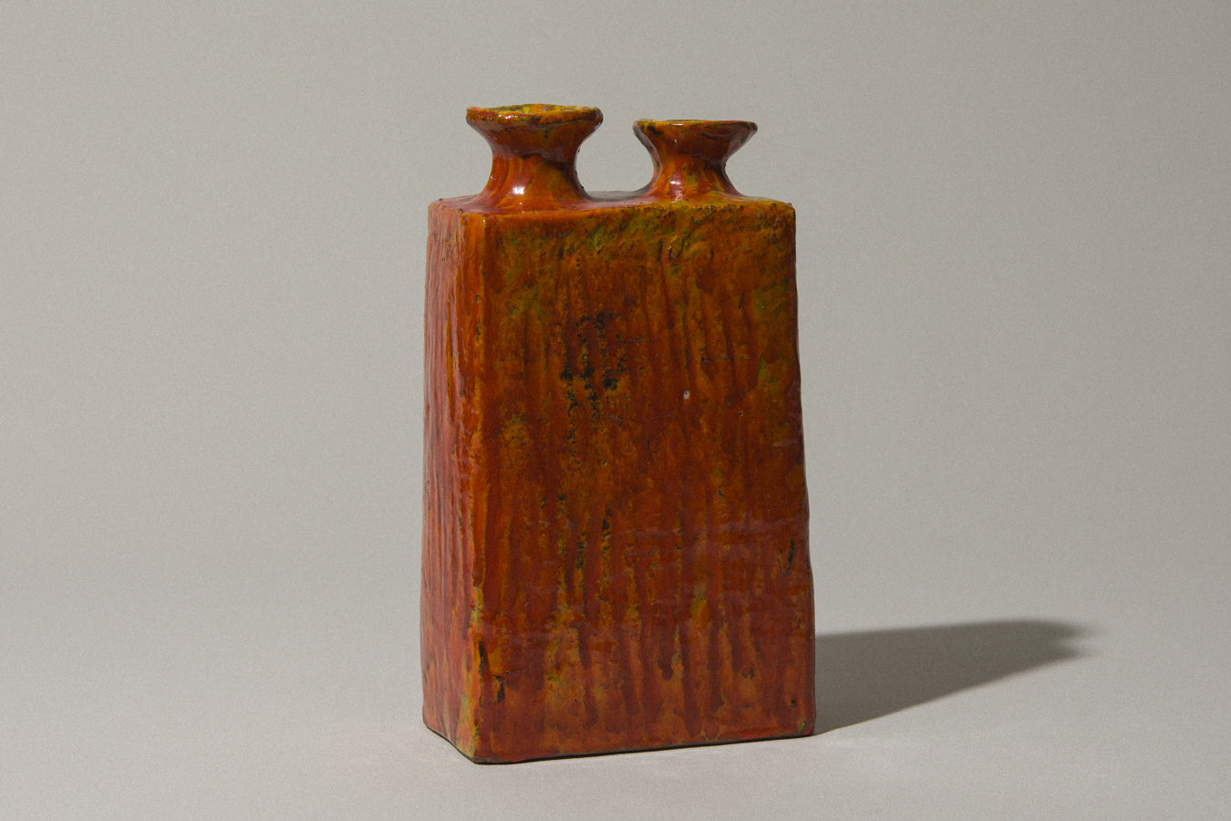 Orange rectangular ceramic VASE by János Polyák